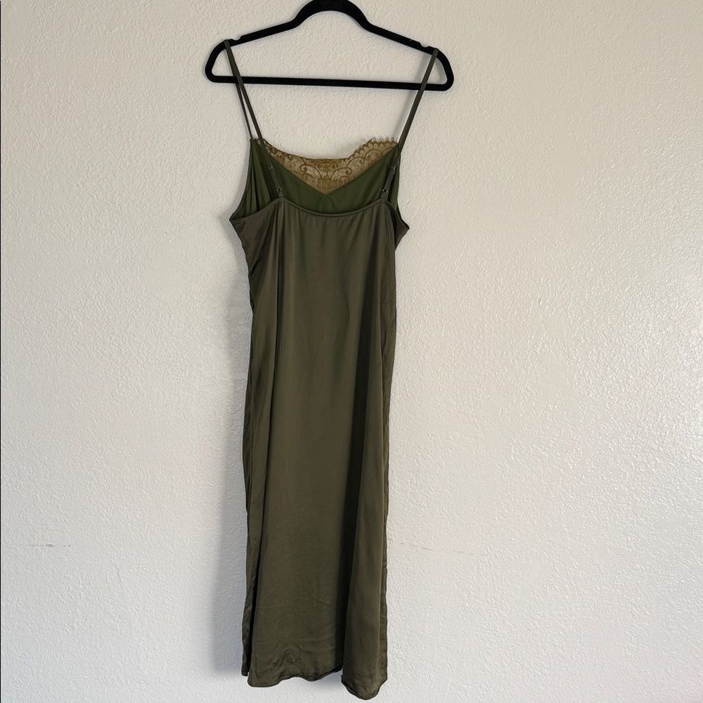Vintage Olive Green Lace Trim Slip Y2K 90s holiday party Dress - Picture 8 of 10